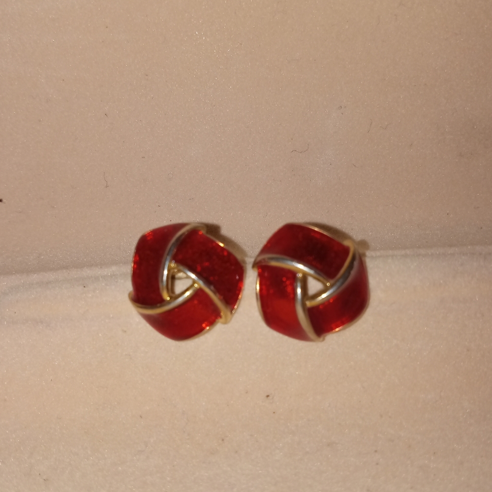 Vintage red enamel knot Avon earrings
